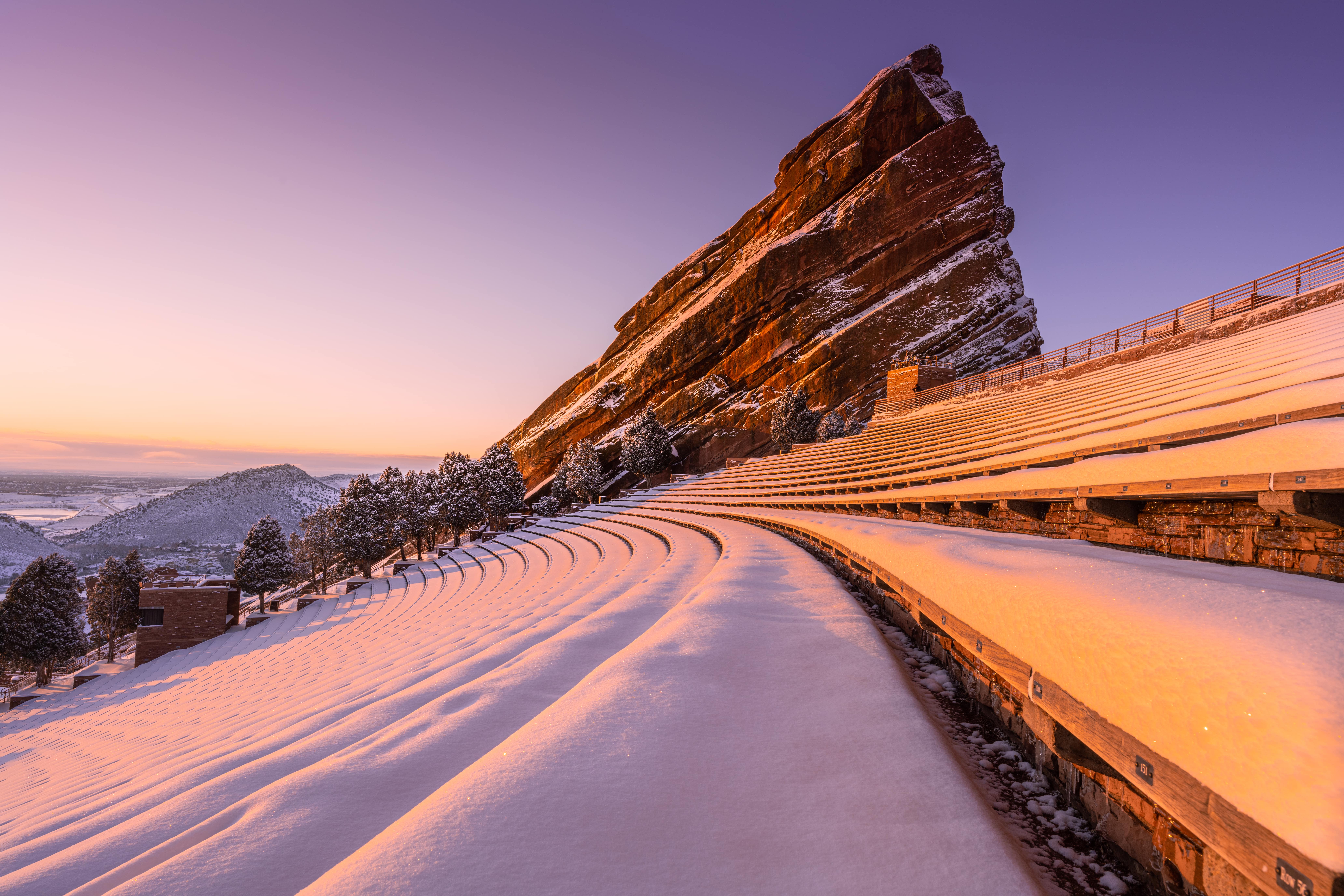 Snow covered stadium high in the Colorado mountains.