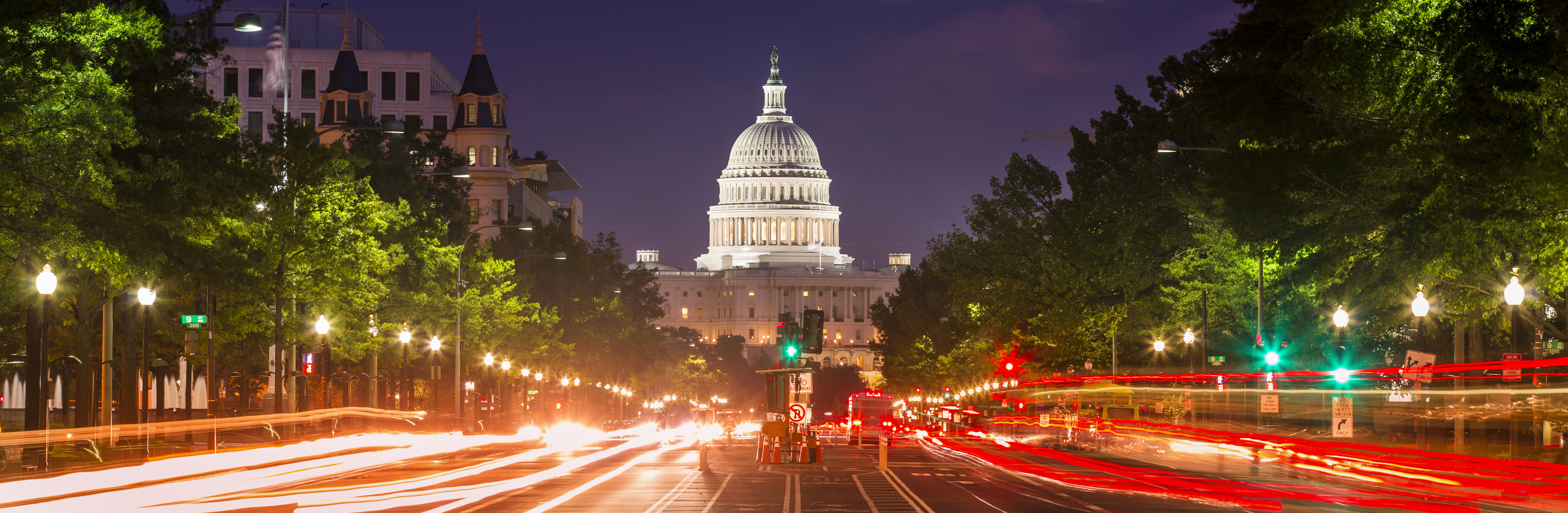 Captiol Building lit up at night in Washington D.C.